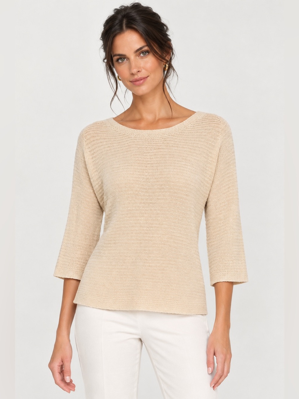Ann Taylor Cream Wool + Cashmere Blend Textured Knit Sweater